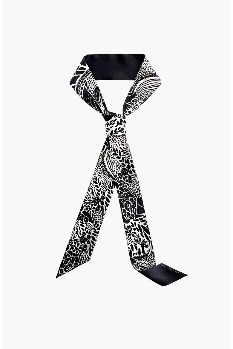 Silk Skinny Scarf Of Black Garden, Main, color, Black