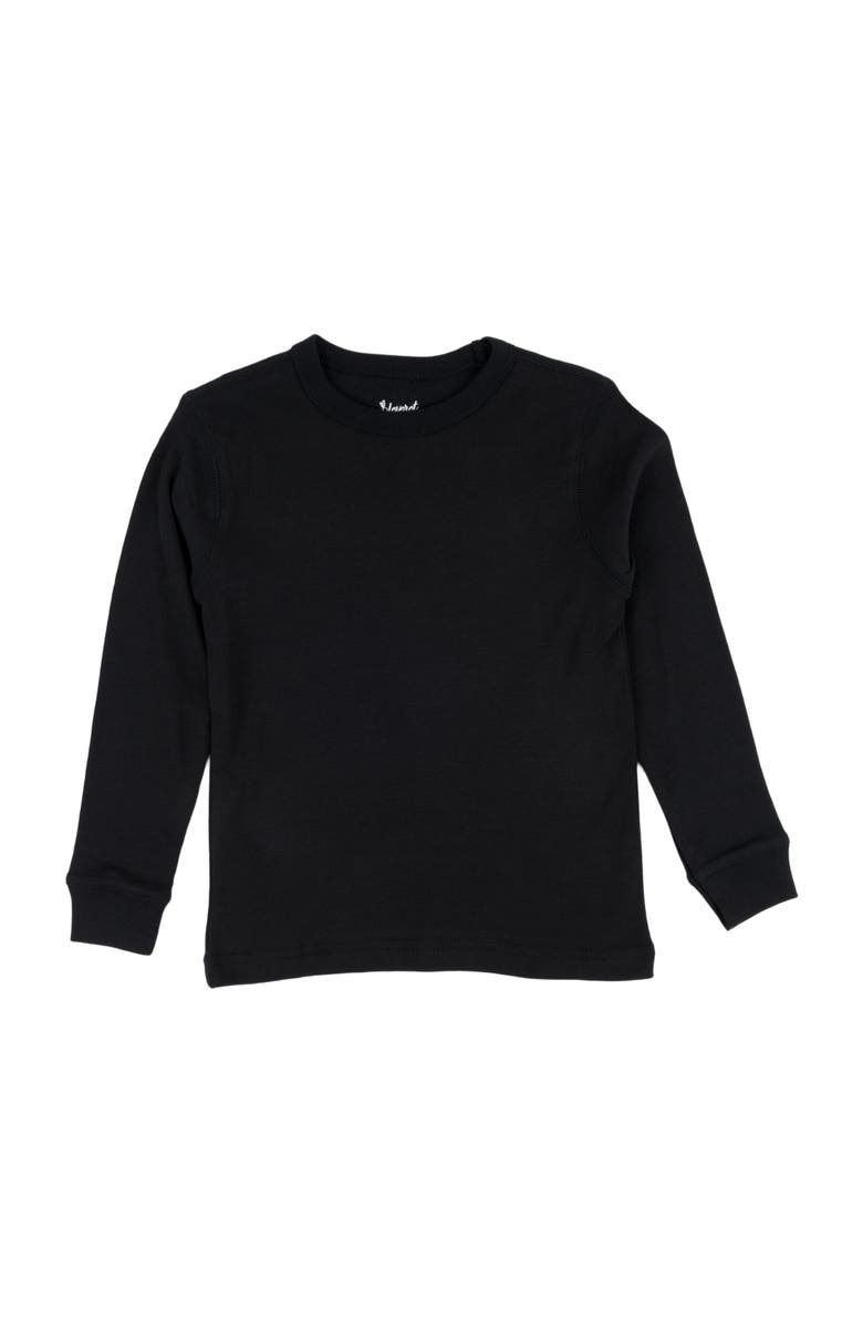 Leveret Kids Long Sleeve T-Shirt, 100% Cotton, Solid Colors, Main, color, Black