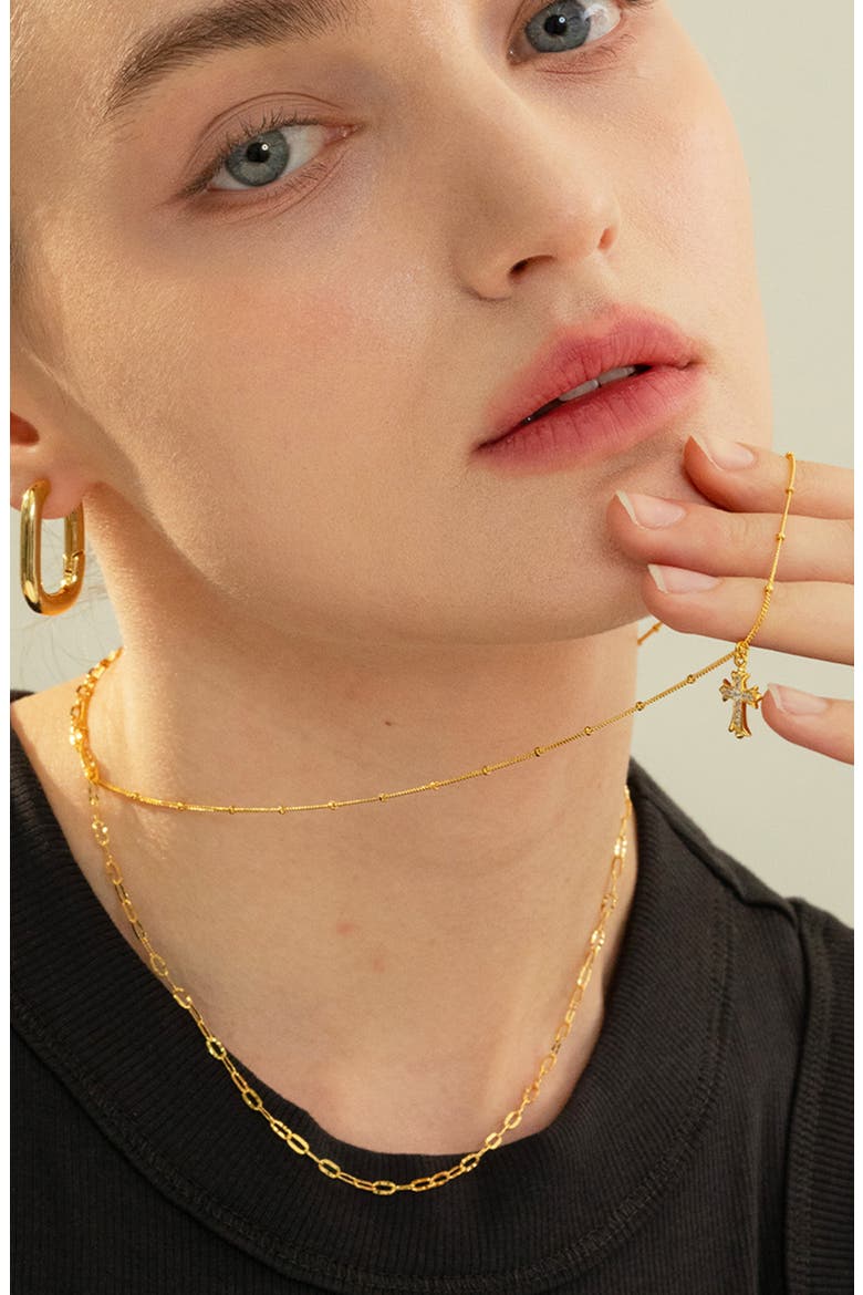 Sterling Silver 18k Gold Plated Celine Chain Necklace Dainty Bold Look, Alternate, color, Gold