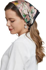 SILKSILKY 100% Mulberry Silk Floral Pattern Square Scarf