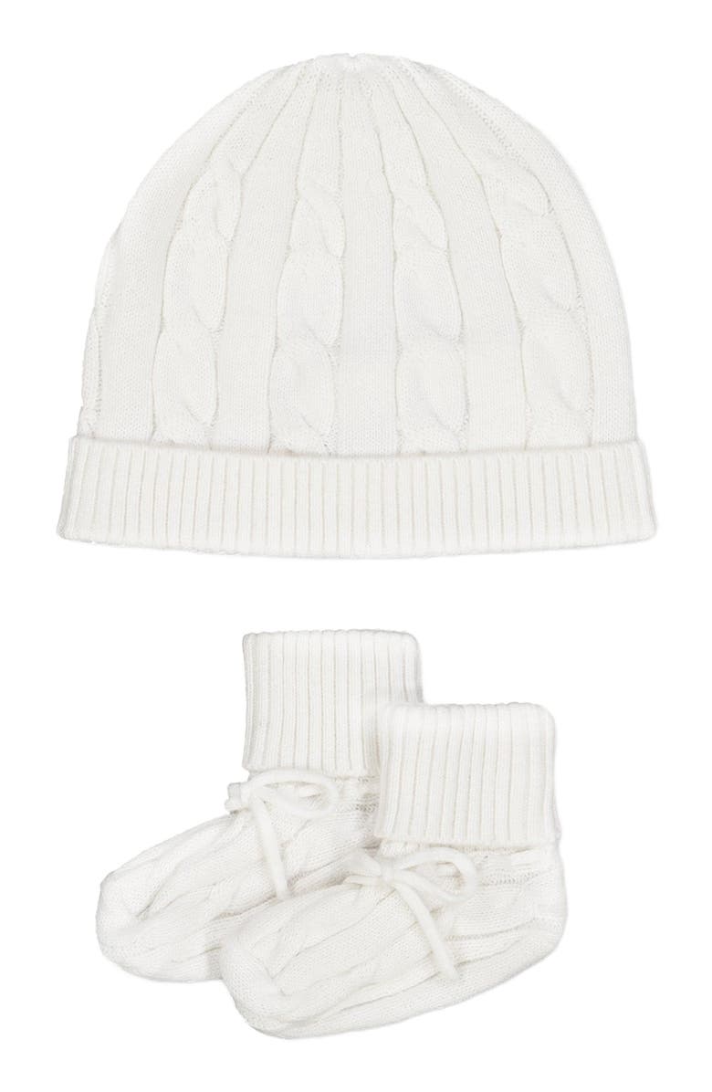 Hope & Henry Baby Organic Cotton Sweater Beanie and Bootie Set, Alternate, color, Soft White