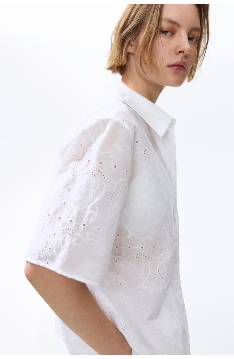 H&M Oversized Broderie Anglaise Shirt, Alternate, color, White