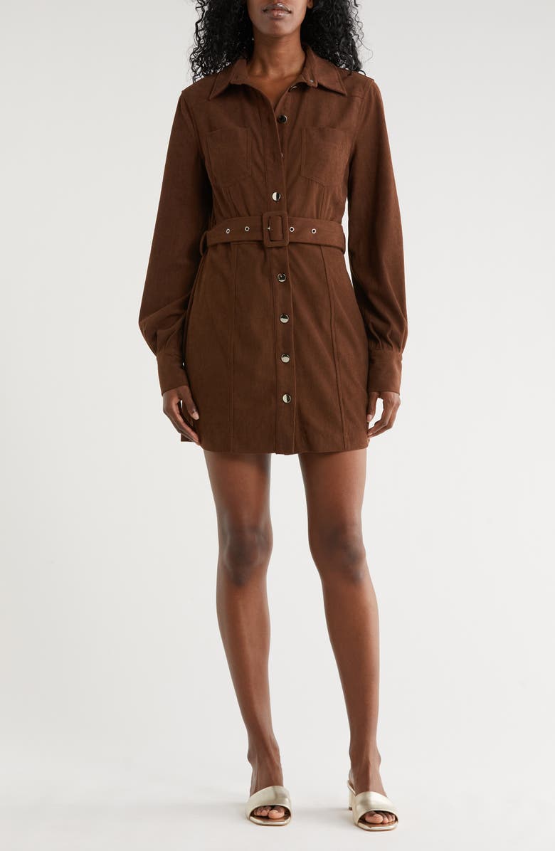 AREA STARS Sosi Long Sleeve Shirtdress, Main, color, Brown