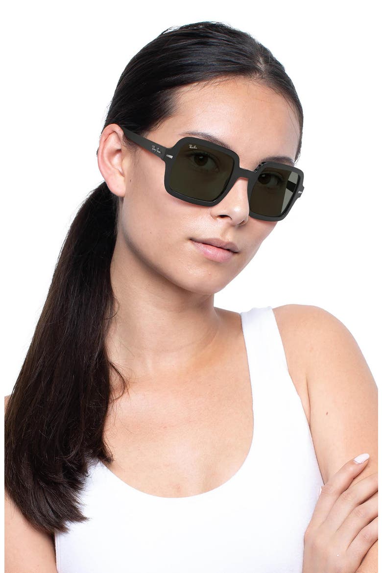 53mm Square Sunglasses, Alternate, color, BLACK/ GREEN SOLID