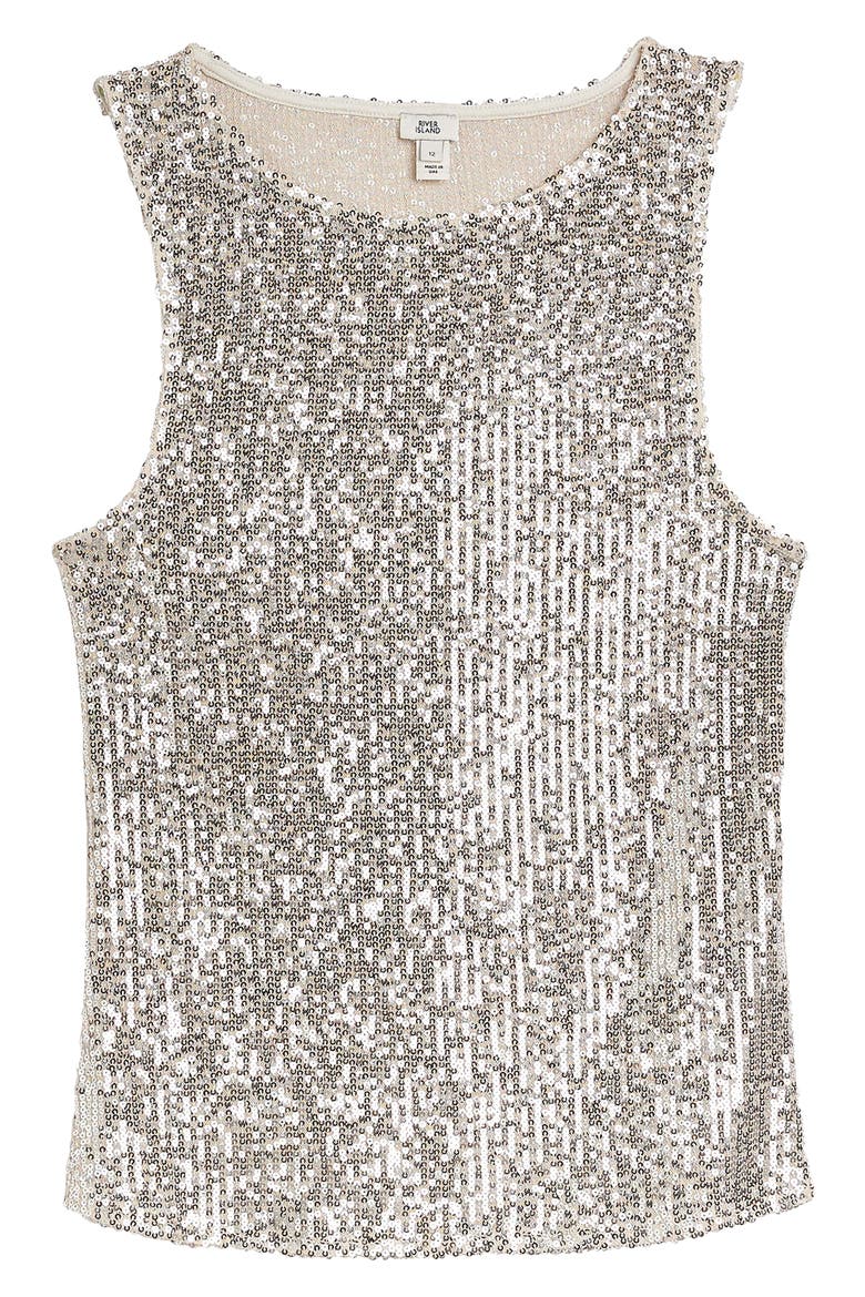 Sequin Tank Top, Alternate, color, SILVER