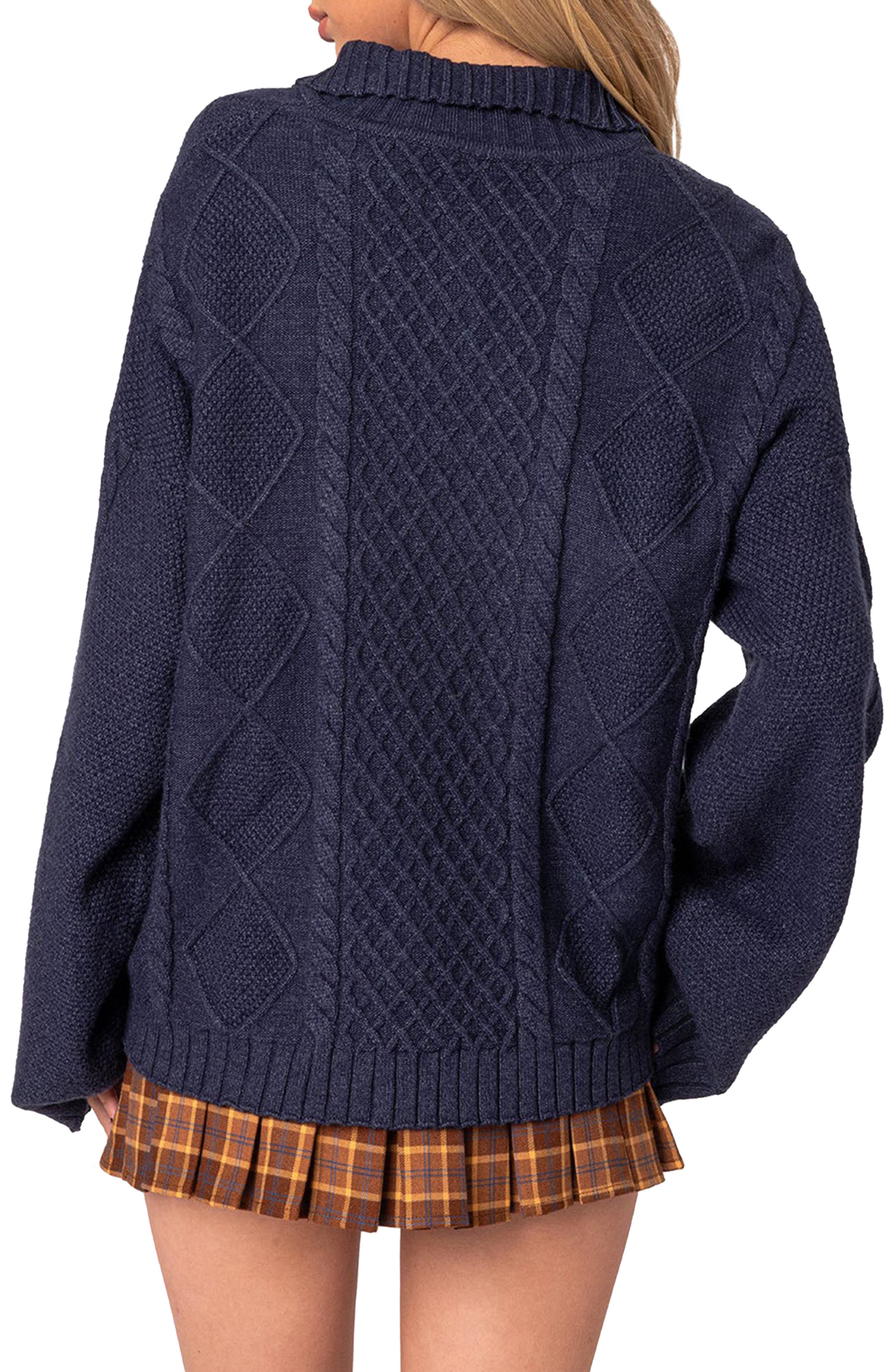 Oversize Cable Stitch Quarter Zip Sweater - image 2