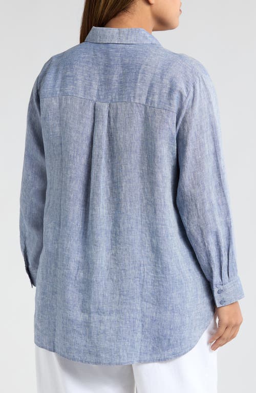 Eileen Fisher Classic Collar Organic Linen Button-up Shirt In Chambray