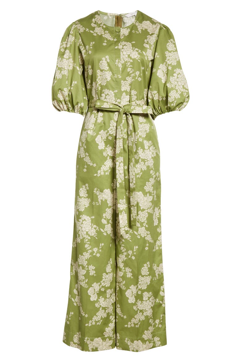 Gab Floral Print Tie Waist Wide Leg Cotton Jumpsuit, Alternate, color, GABRIELLE FLEUR MANZ