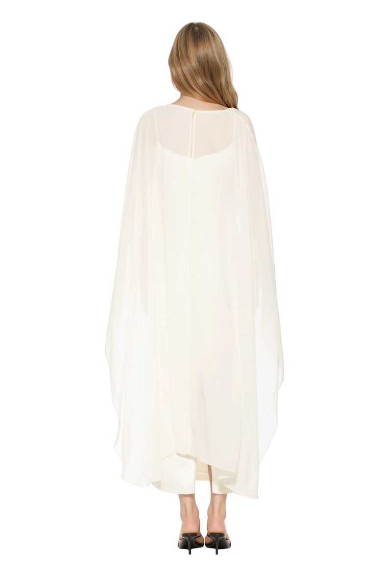 Satin Gown With Chifon Overlay, Alternate, color, Ivory