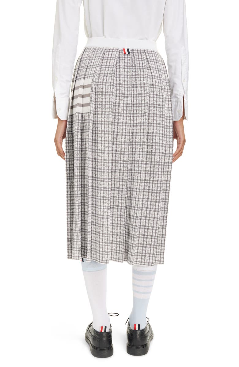Thom Browne 4-Bar Small Check Drop Back Silk & Cotton Pleated Skirt, Alternate, color, 