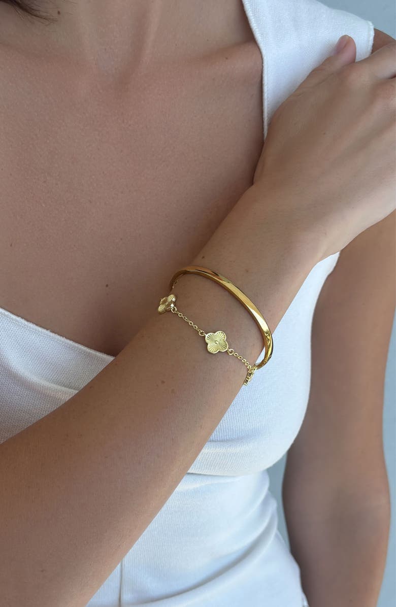 Adornia Clover Set of 2 14k Gold Plate Bracelets, Alternate, color, Gold