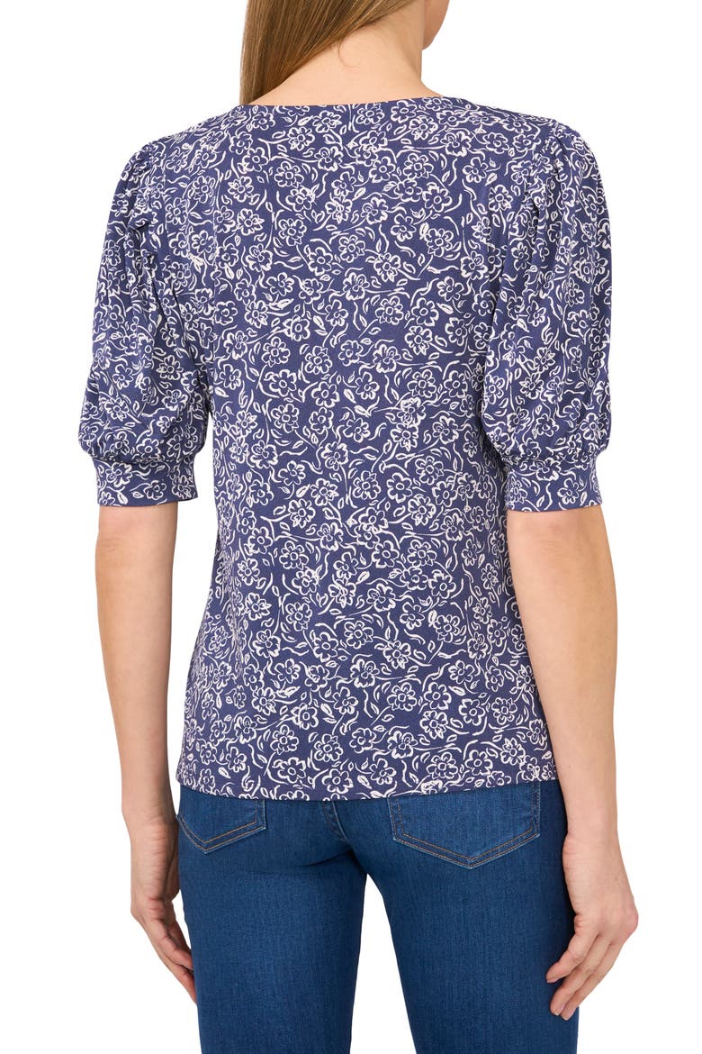 Floral Print Puff Sleeve Top, Alternate, color, OCEAN BLUE
