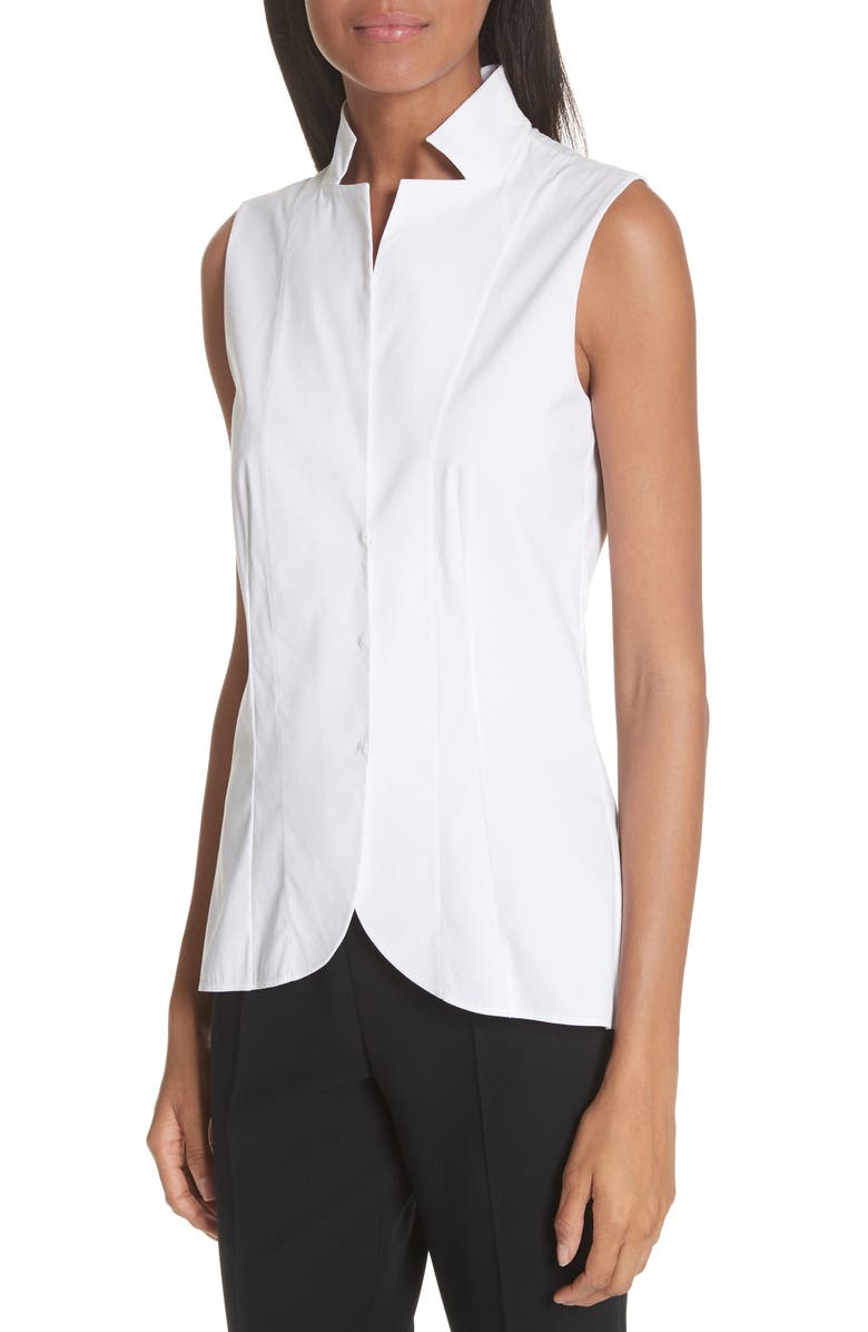 Akris Notch Collar Blouse, Alternate, color, White