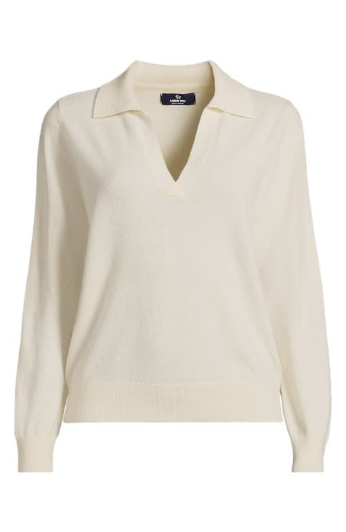 Lands' End Cashmere Johnny Collar Sweater In White