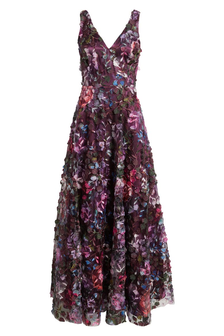 Floral Appliqué Sleeveless Gown, Alternate, color, EGGPLANT