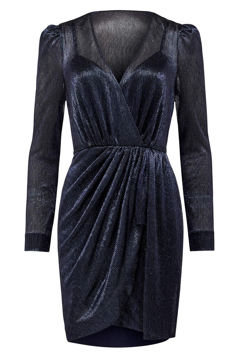 Alexia Long Sleeve Metallic Cocktail Dress, Alternate, color, NAVY