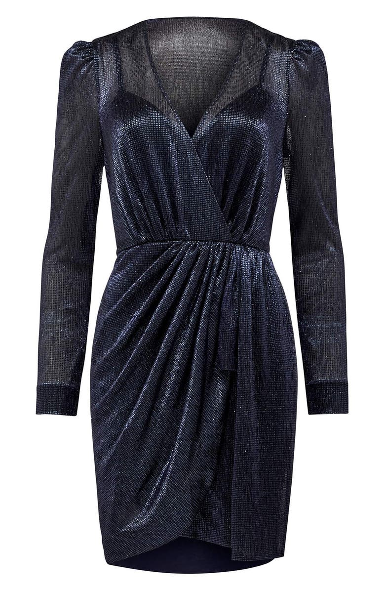 Ever New Alexia Long Sleeve Metallic Cocktail Dress, Alternate, color,