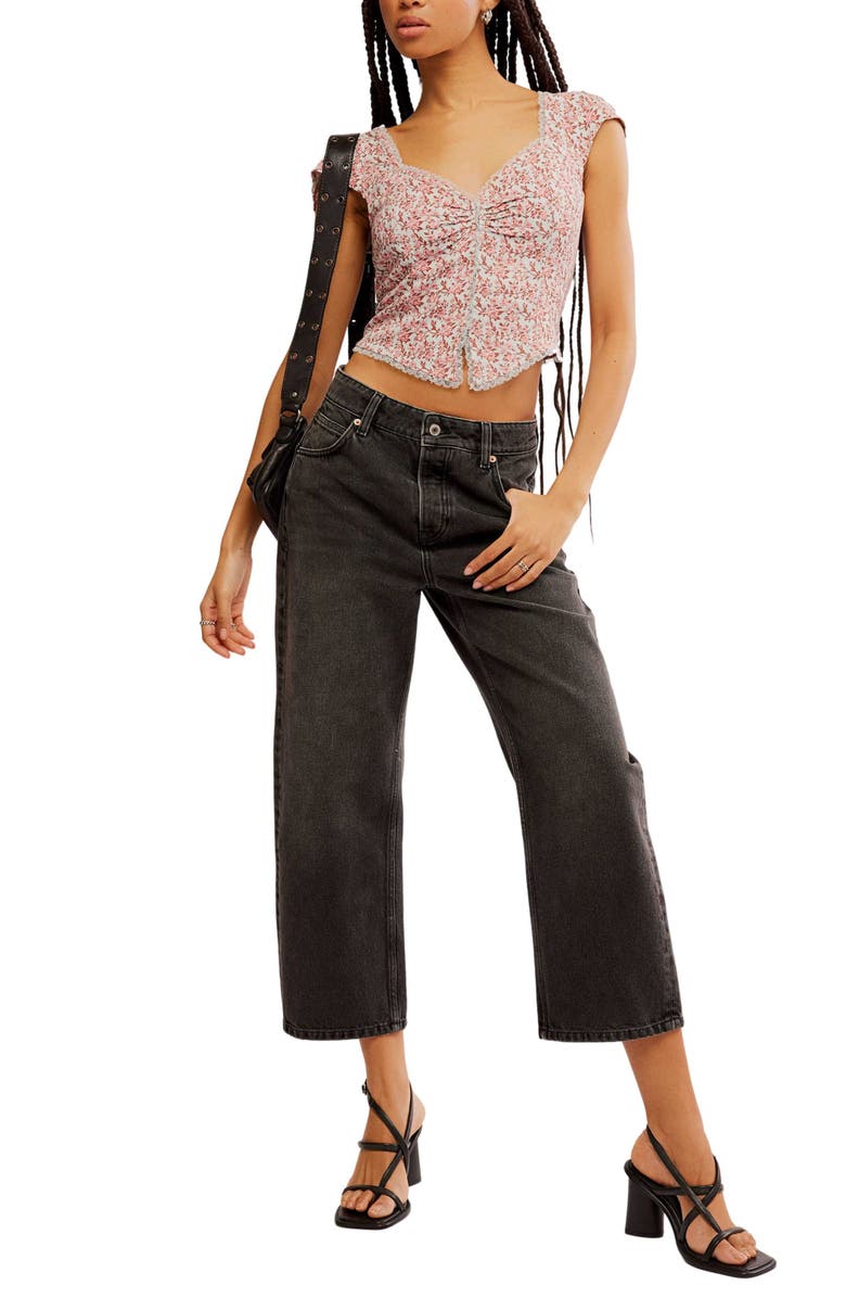 Free People Faye Floral Crop Top, Alternate, color, Grey Combo