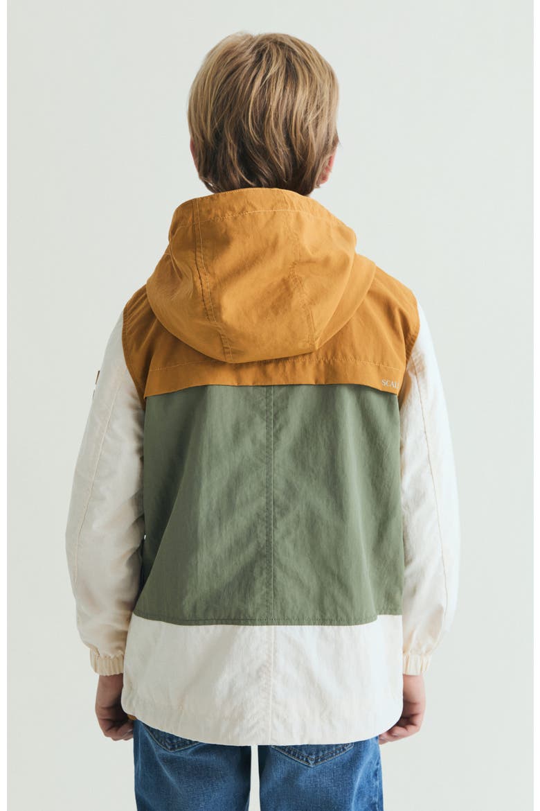 Color Block Technical Coat with Hood, Alternate, color, Beige