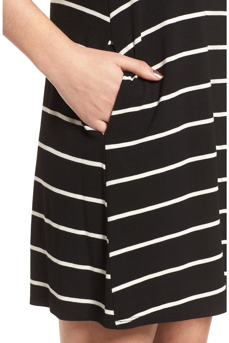 Pocket Tank Dress, Alternate, color, BLACK/ WHITE STRIPE