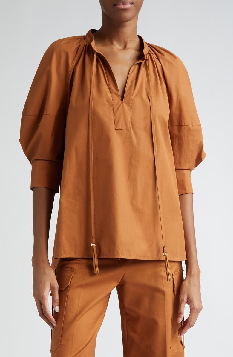 Max Mara Carpi Lantern Sleeve Cotton Poplin Top, Main, color,
