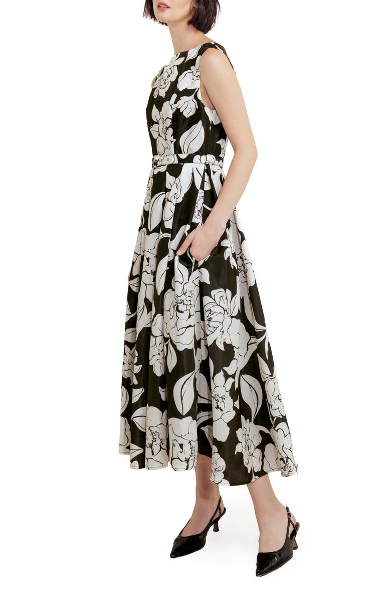 FREEMARKET Print Belted Sleeveless Maxi Dress, Alternate, color, Black