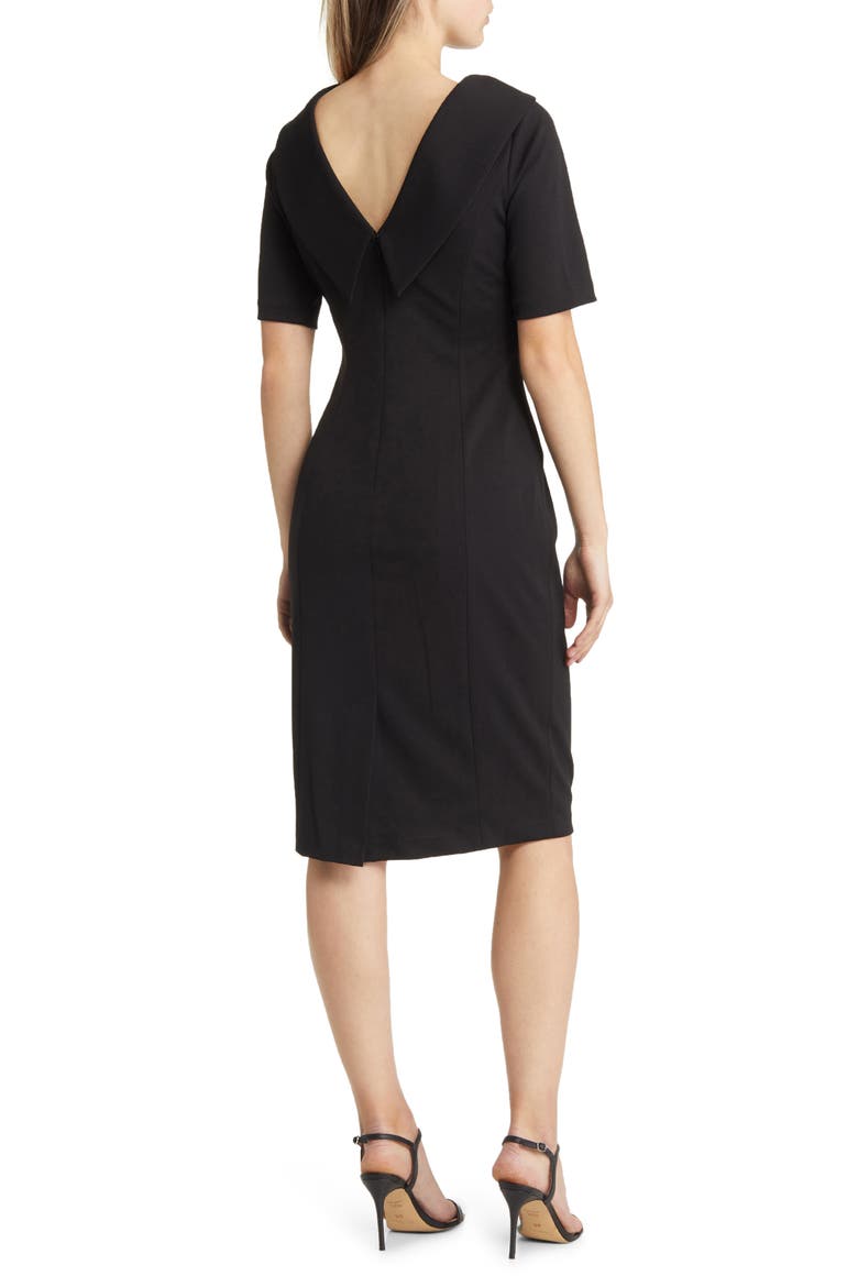 Foldover Neck V-Back Sheath Dress, Alternate, color, BLACK