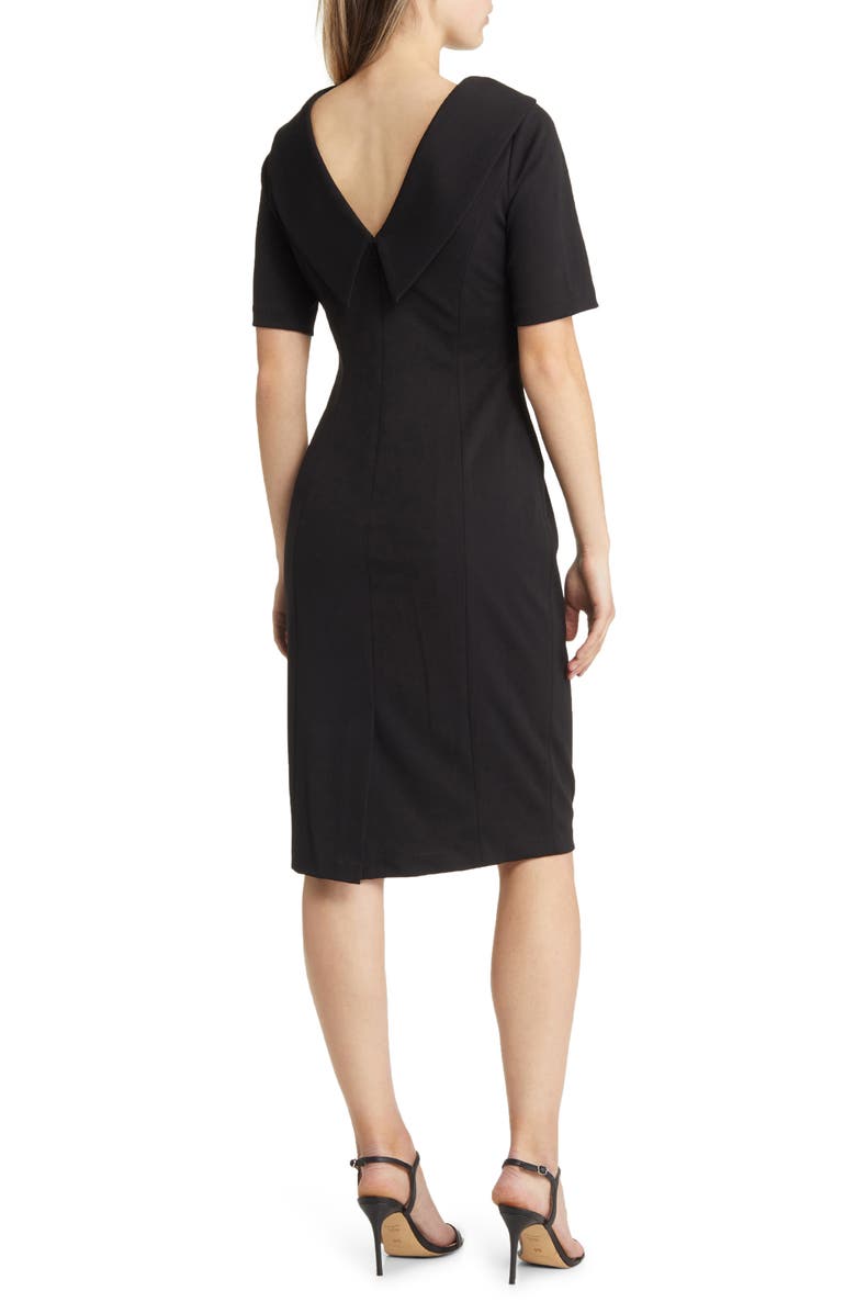 Adrianna Papell Foldover Neck V-Back Sheath Dress, Alternate, color, Black