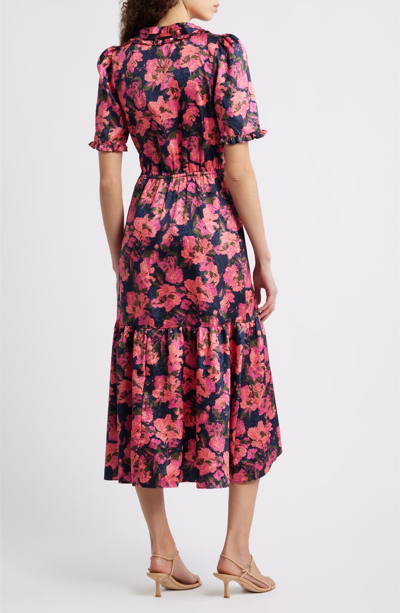 Caslon<sup>®</sup> Floral Satin Jacquard Faux Wrap Dress, Alternate, color, Navy Still Lola Rose