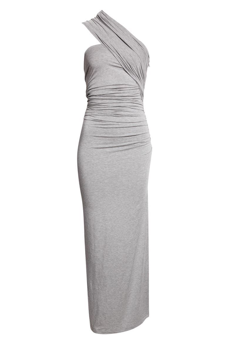 One-Shoulder Twisted Jersey Dress, Alternate, color, GREY MELANGE