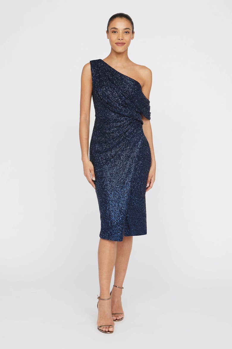 Briella One-Shoulder Cocktail, Main, color, Navy