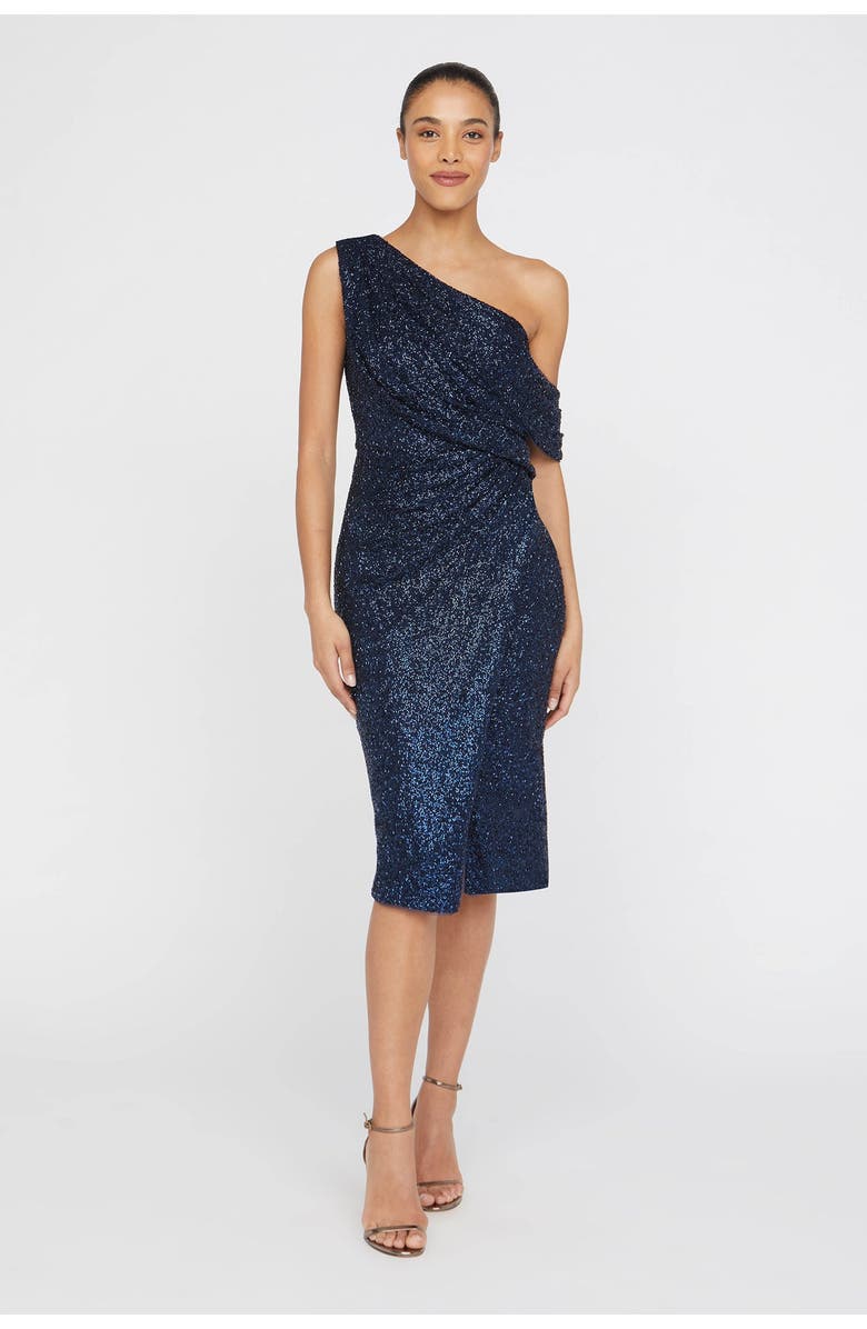 Theia Briella One-Shoulder Cocktail, Main, color, Navy