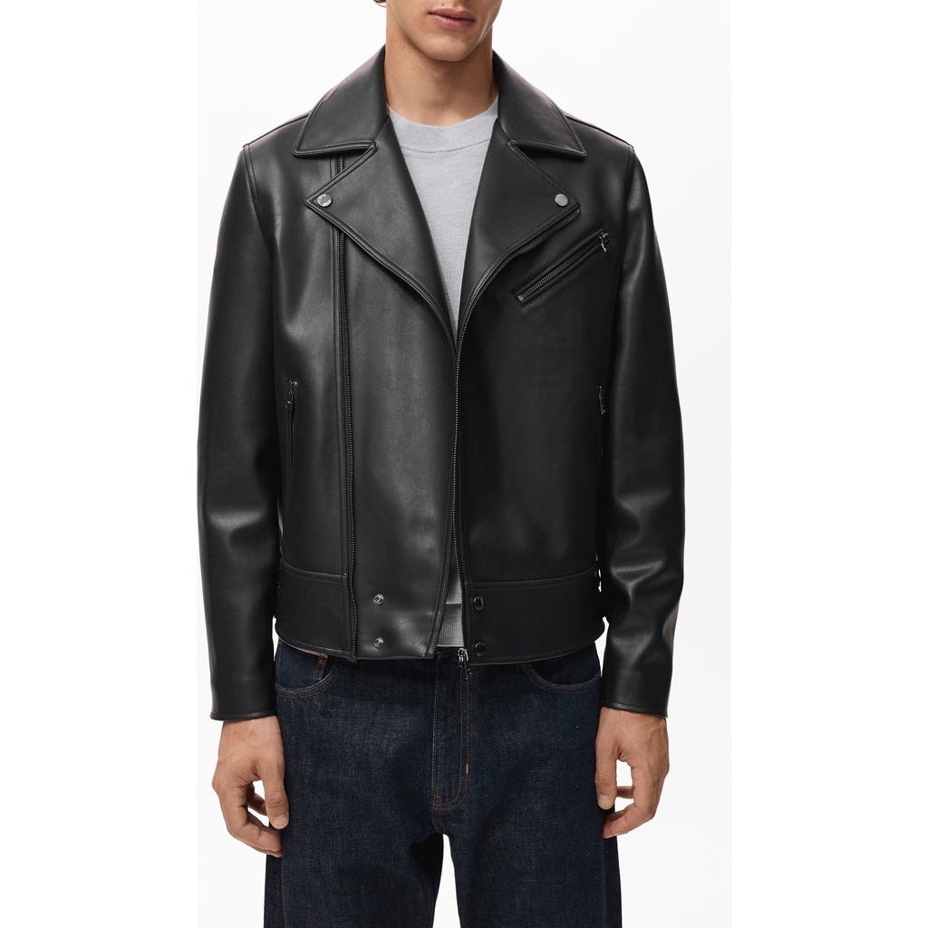 Mango Faux Leather Moto Jacket In Black