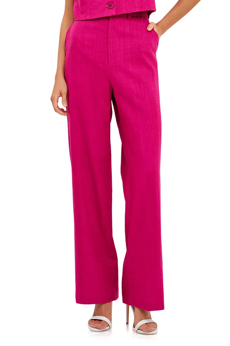 Wide Leg Linen Blend Trousers, Main, color, BERRY