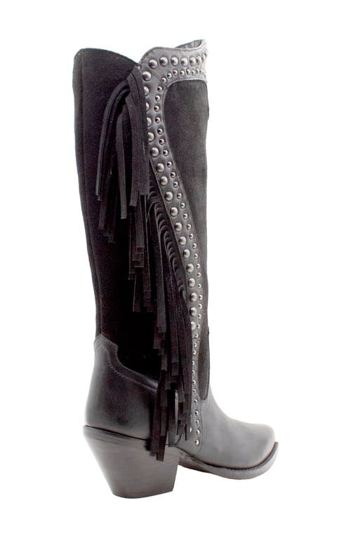 Volatile Palomino Fringe Knee High Western Boot In Black