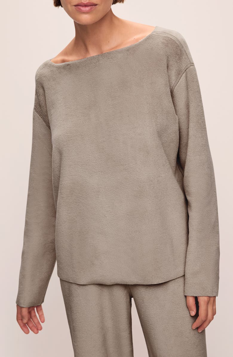 Eberjey Reversible Fleece Lounge Top, Main, color, Toffee