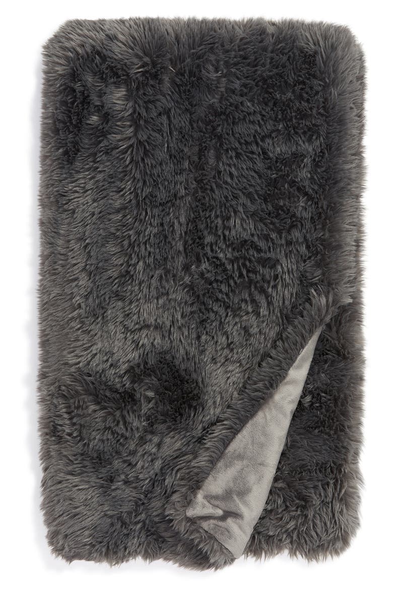 Shaggy Faux Fur Throw Blanket, Main, color, GREY CASTLEROCK