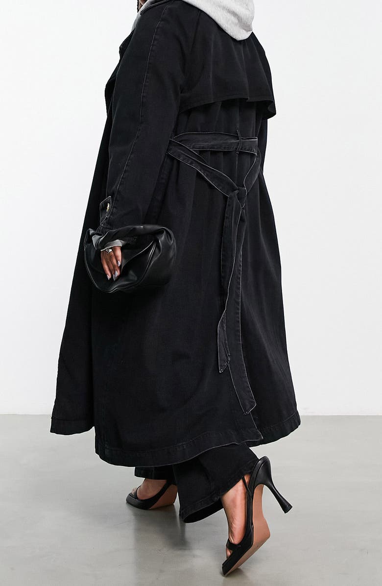 ASOS DESIGN Curve Cotton Denim Trench Coat, Alternate, color,