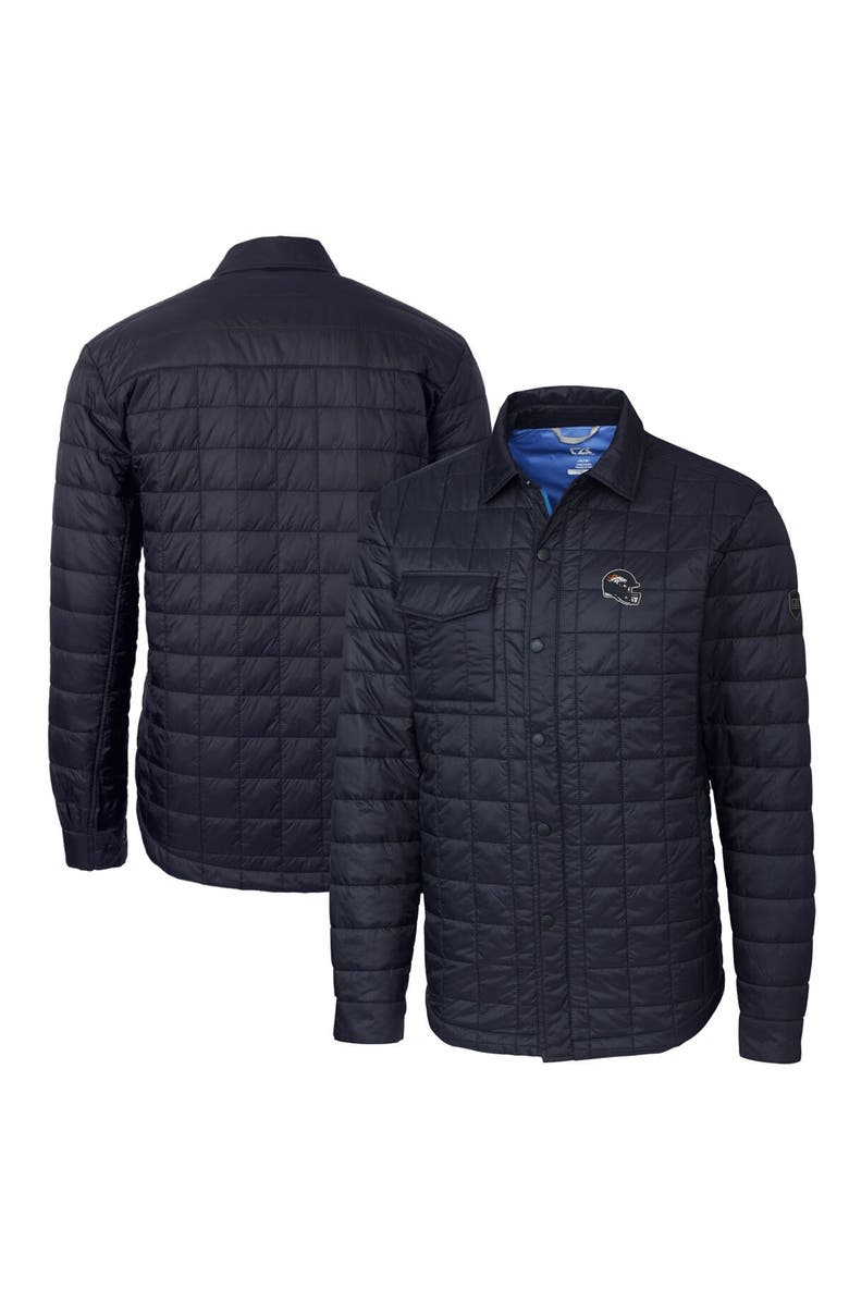 Cutter & Buck Men's Cutter & Buck  Navy Denver Broncos Helmet Rainier PrimaLoft Eco Insulated Quilted Button-Up Shacket, Main, color, 