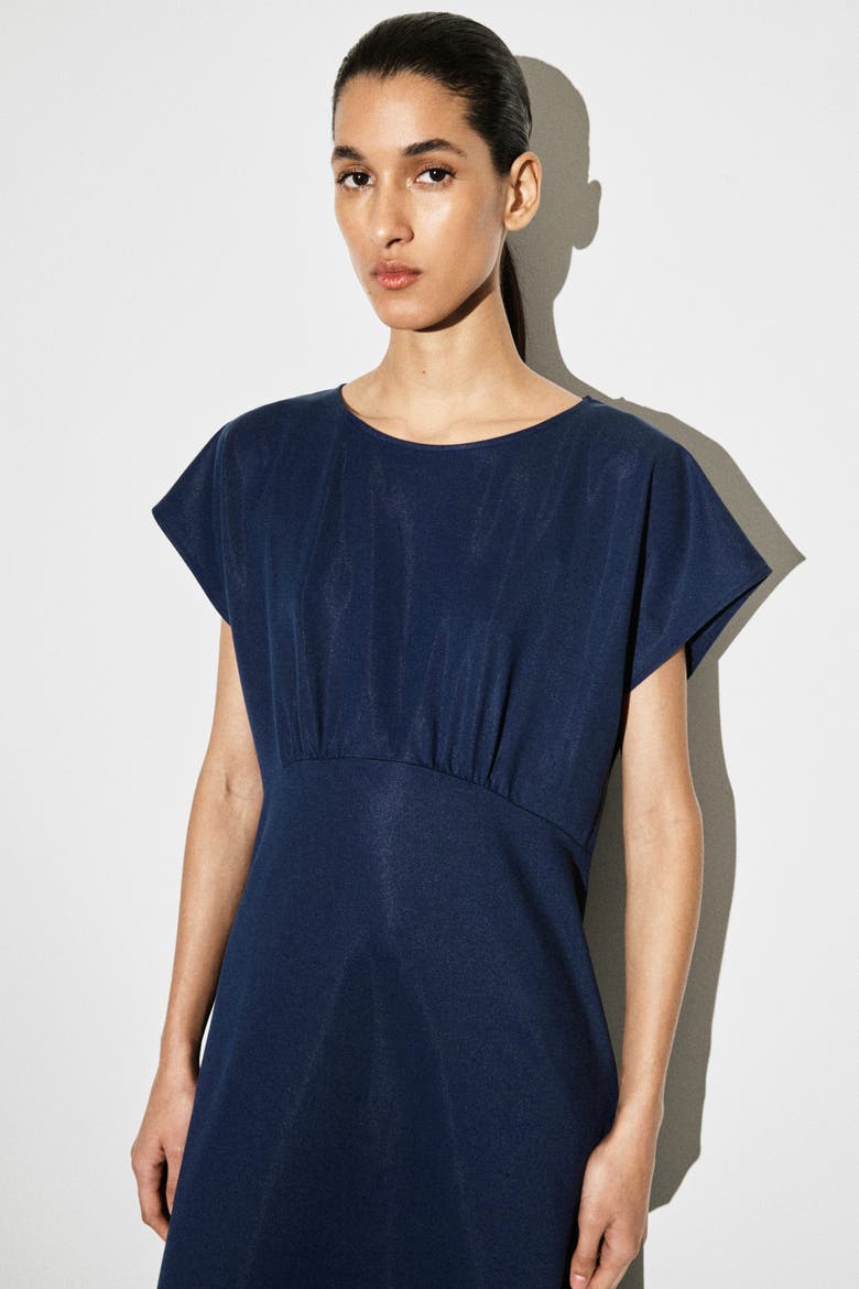 Sculpted Gathered Jersey Midi Dress, Alternate, color, DARK BLUE