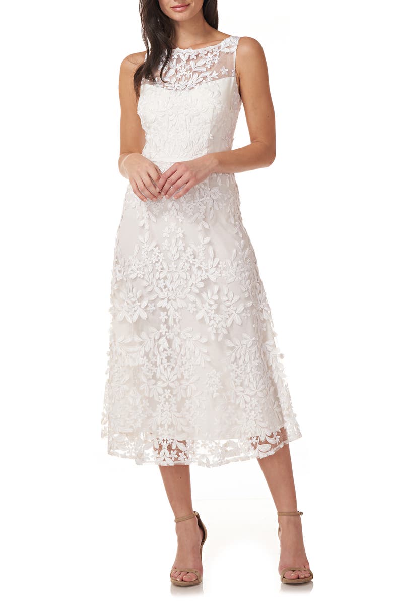 JS Collections JS Collection Floral Appliqué Midi Cocktail Dress, Main, color, 