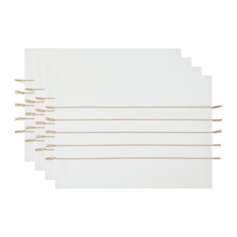 White/Stone Stripe Tassel Placemat Set/4