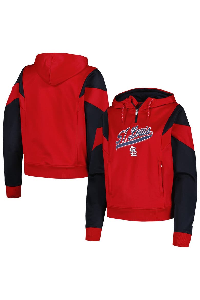 Women's New Era Red St. Louis Cardinals Color Block Fleece Quarter-Zip Hoodie, Alternate, color, Red