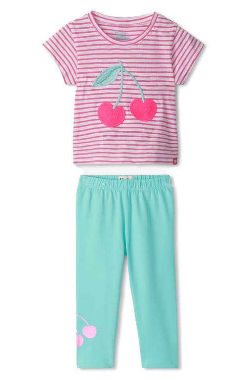 Shop Hatley Cherry Embroidered Cotton T-shirt & Leggings Set In Pink Carnation