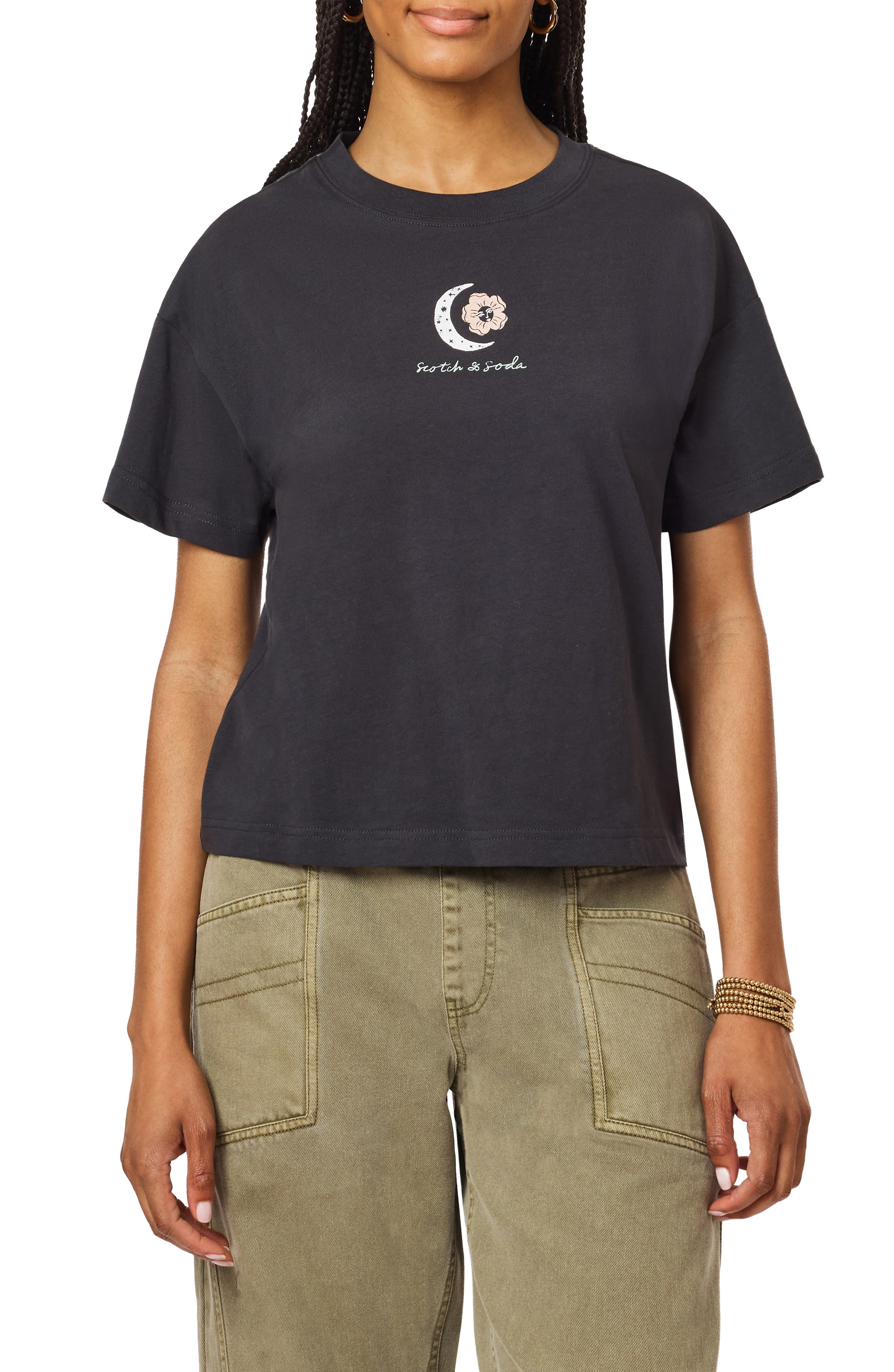 Scotch & Soda Dyed Boxy Crop Graphic T-Shirt