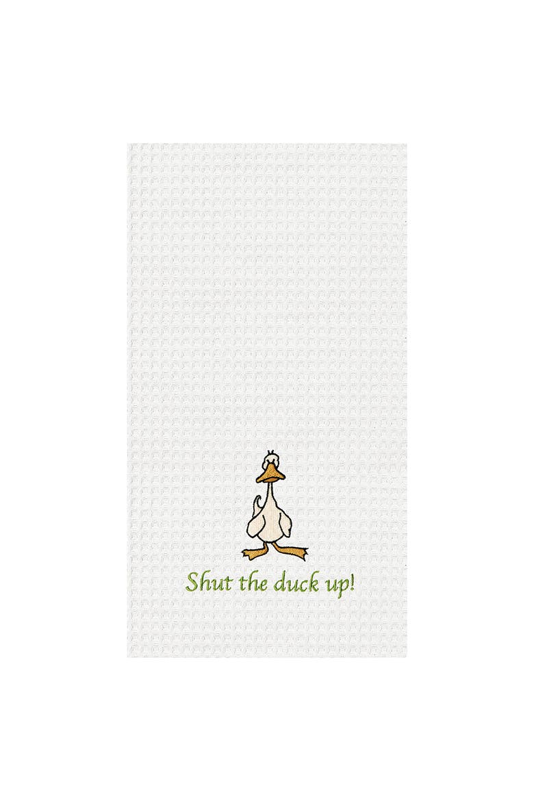 Shut the Duck Up! Waffle Weave Cotton Kitchen Towel, Main, color, White