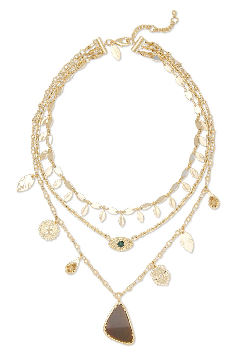 Cleo Layered Charm Necklace, Main, color, GREEN MULTI/ GOLD