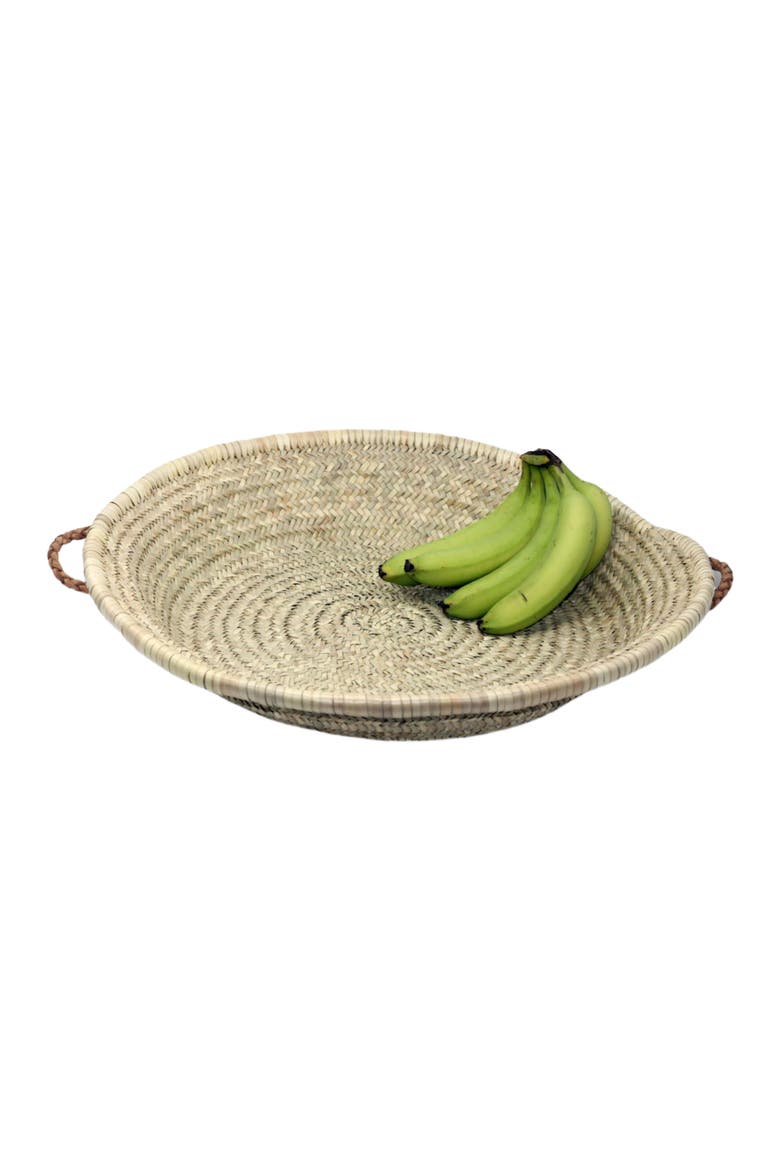 Handwoven Palm Tray with Leather Handles, Alternate, color, Natural