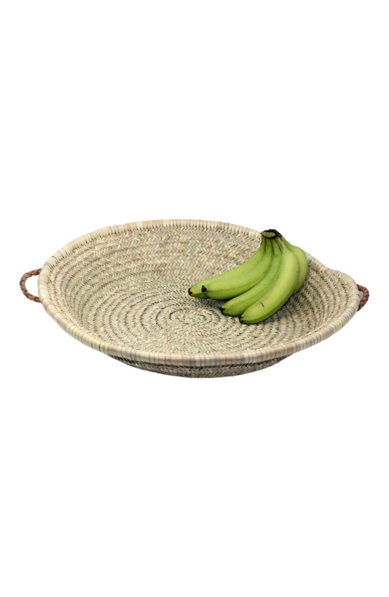 Alcantara Frederic Handwoven Palm Tray with Leather Handles, Alternate, color, Natural