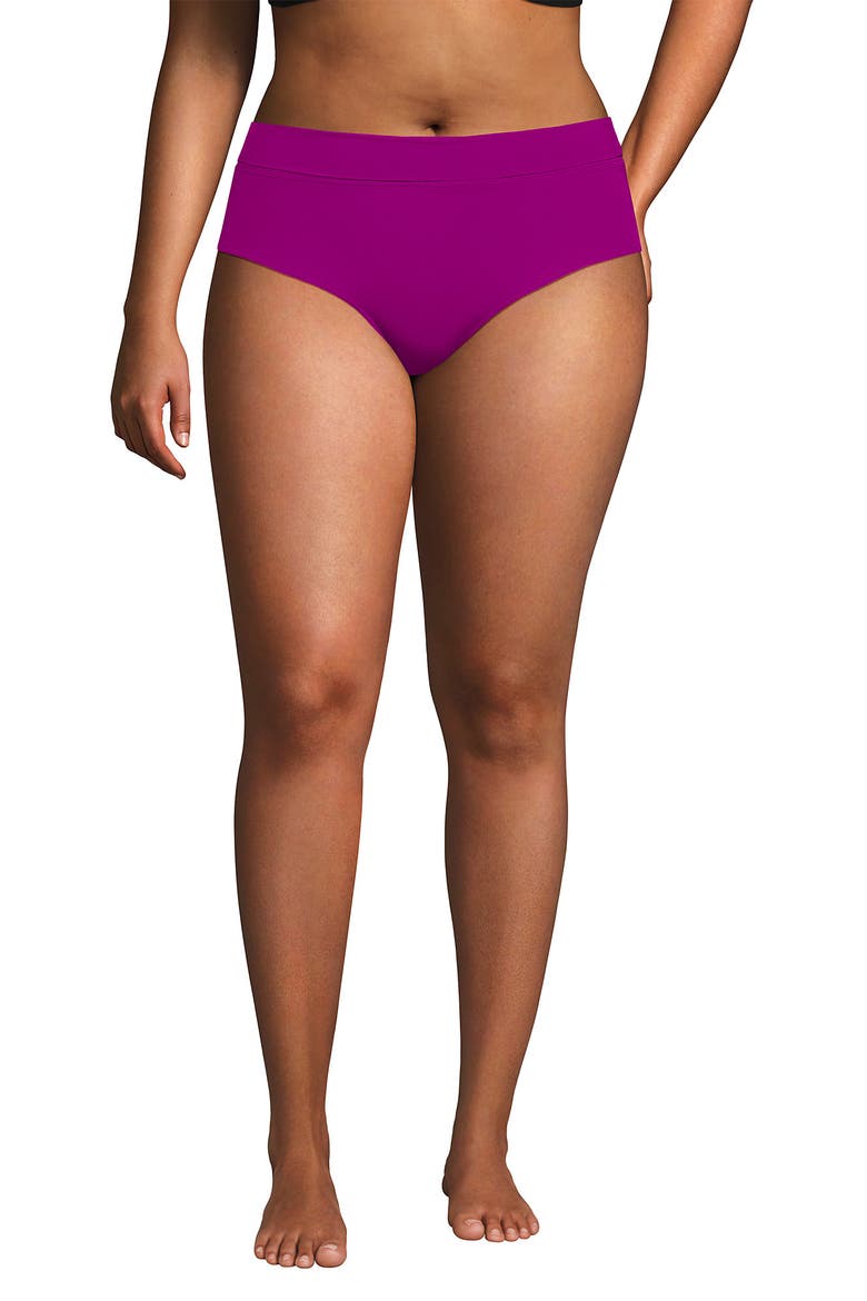 Chlorine Resistant Pinchless High Waisted Bikini Bottoms, Alternate, color, Crimson Rose